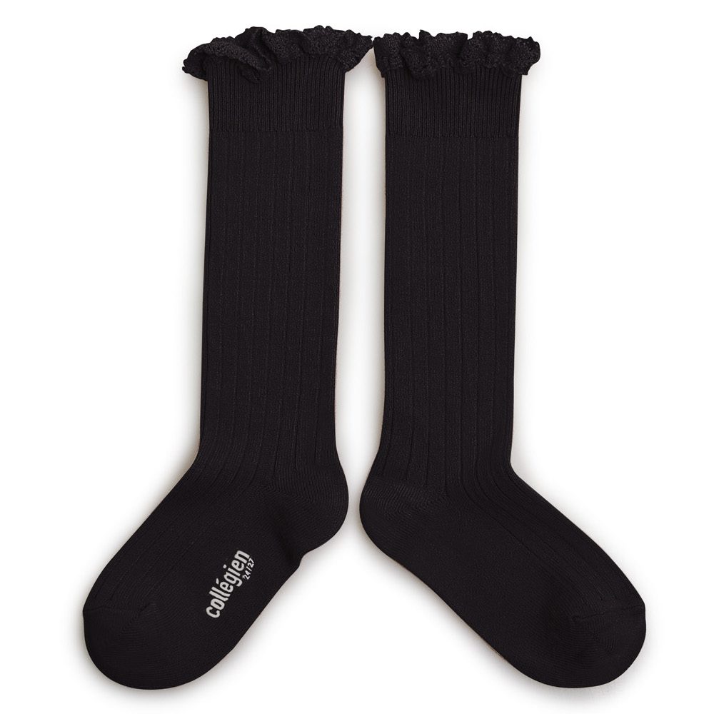 Joséphine Lace-Trim Ribbed Knee-high Socks | Noir De Charbon