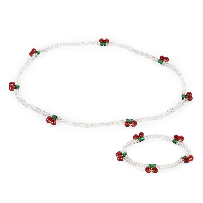 Pearly Cherry Necklace & Bracelet Set | Red/Glitter
