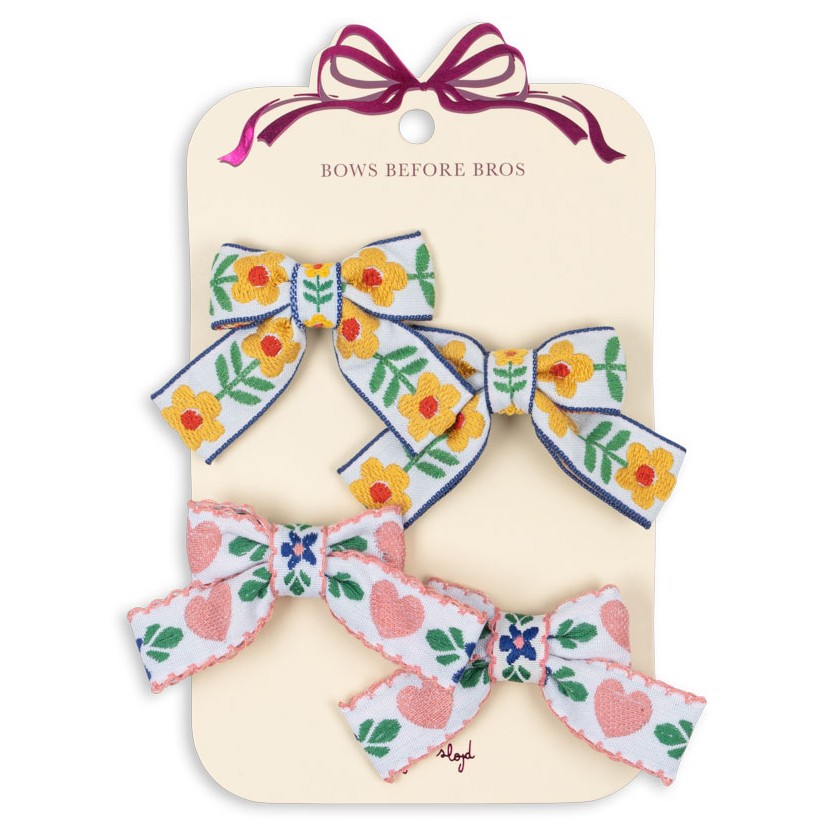 4 Pack Bow Hair Clips | White/Rose