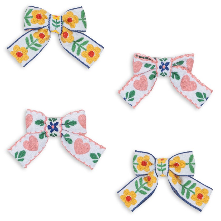 4 Pack Bow Hair Clips | White/Rose