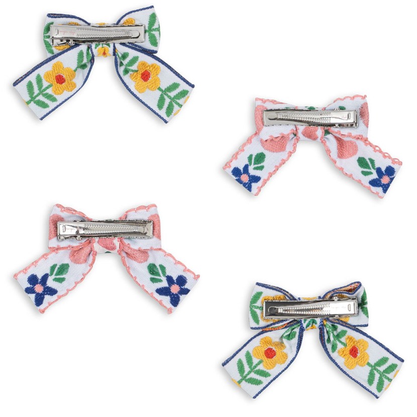 4 Pack Bow Hair Clips | White/Rose