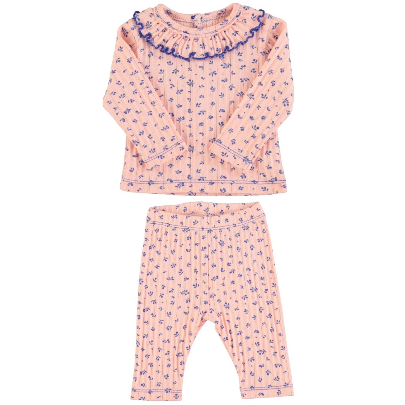 Newborn collar shirt & Leggings | Light Pink W/ Blue Little Flowers