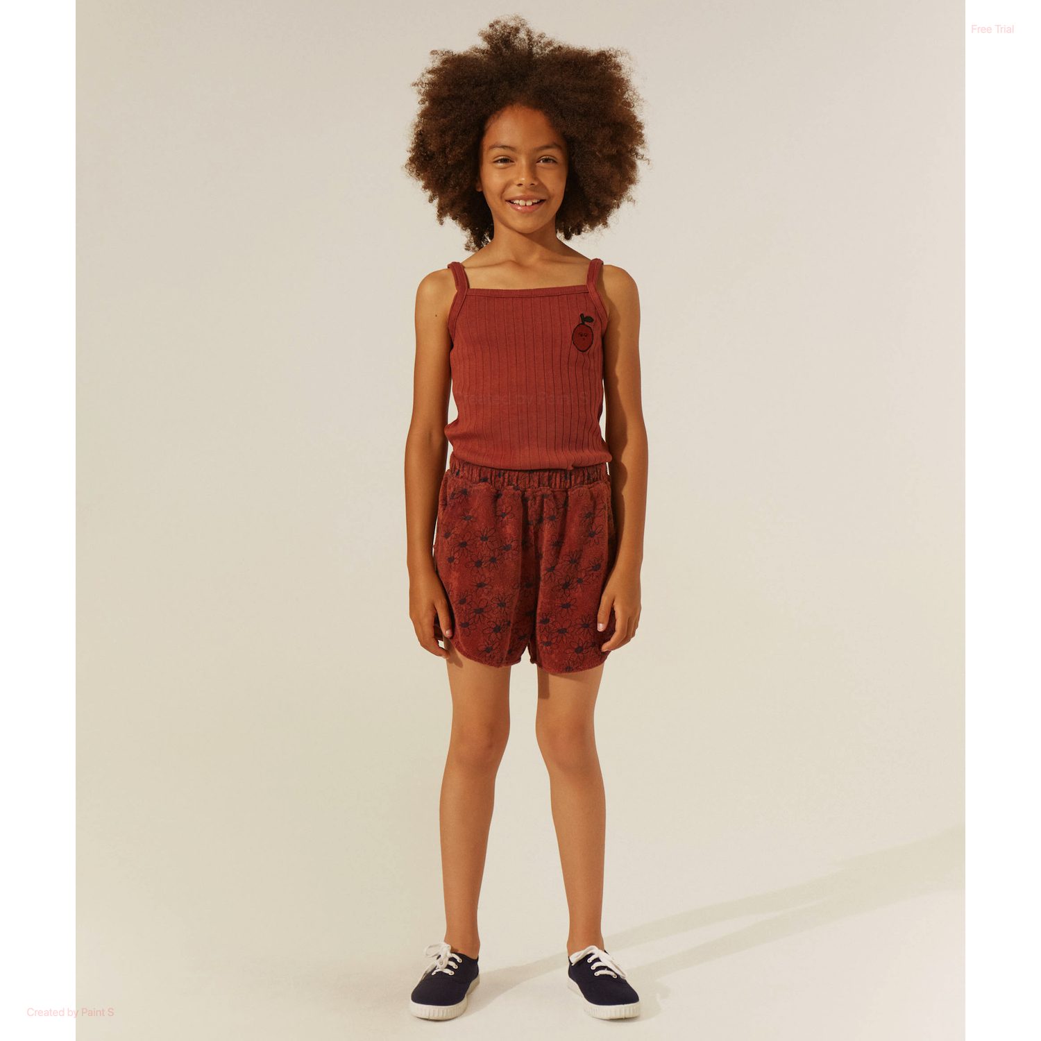 Embroidery Tank Top & Daisies Terry Shorts | Brown