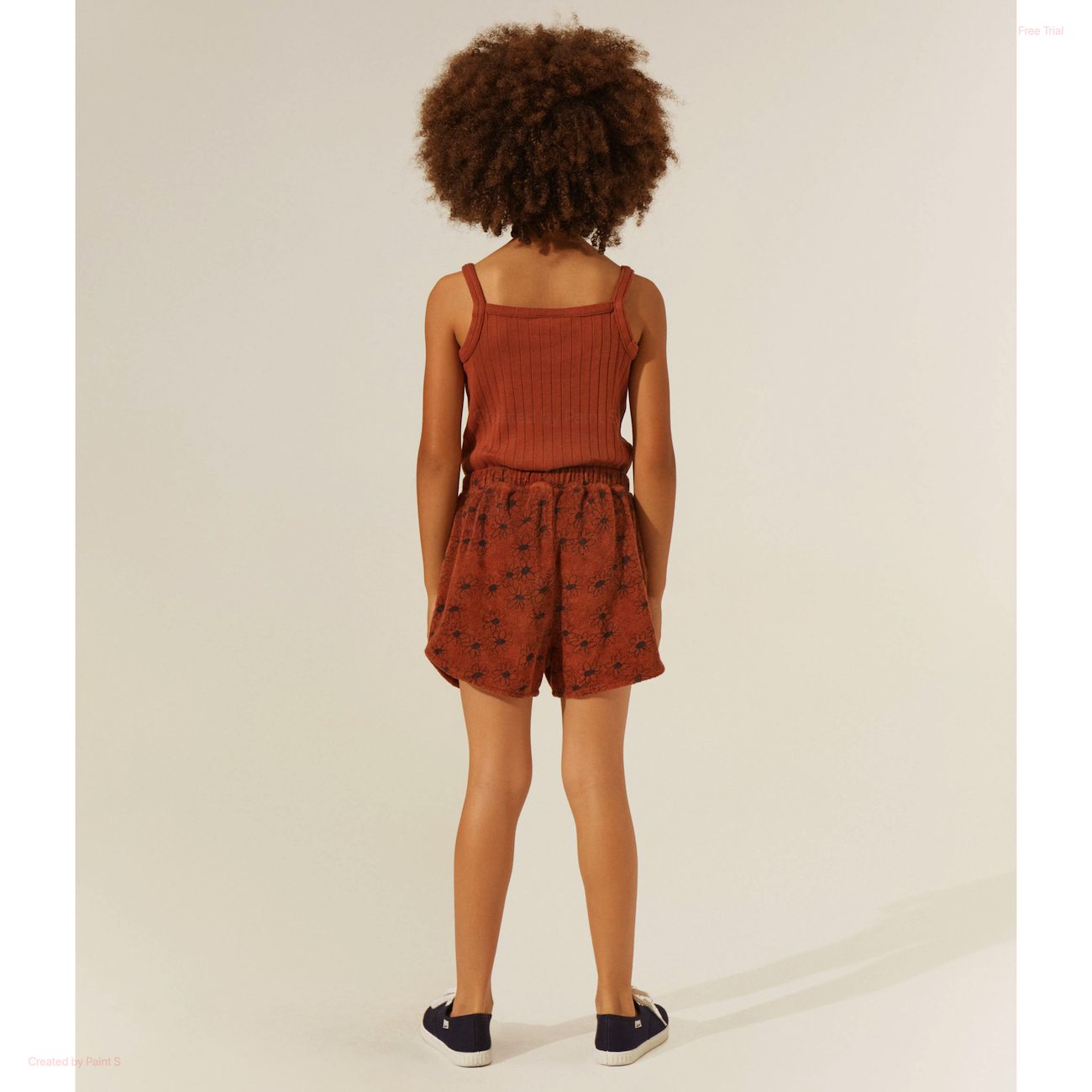 Embroidery Tank Top & Daisies Terry Shorts | Brown