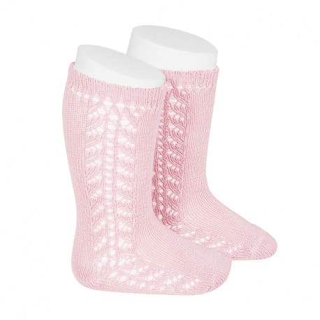 2592/2 Warm Cotton Knee Socks W/ Side Openwork | Pink 500